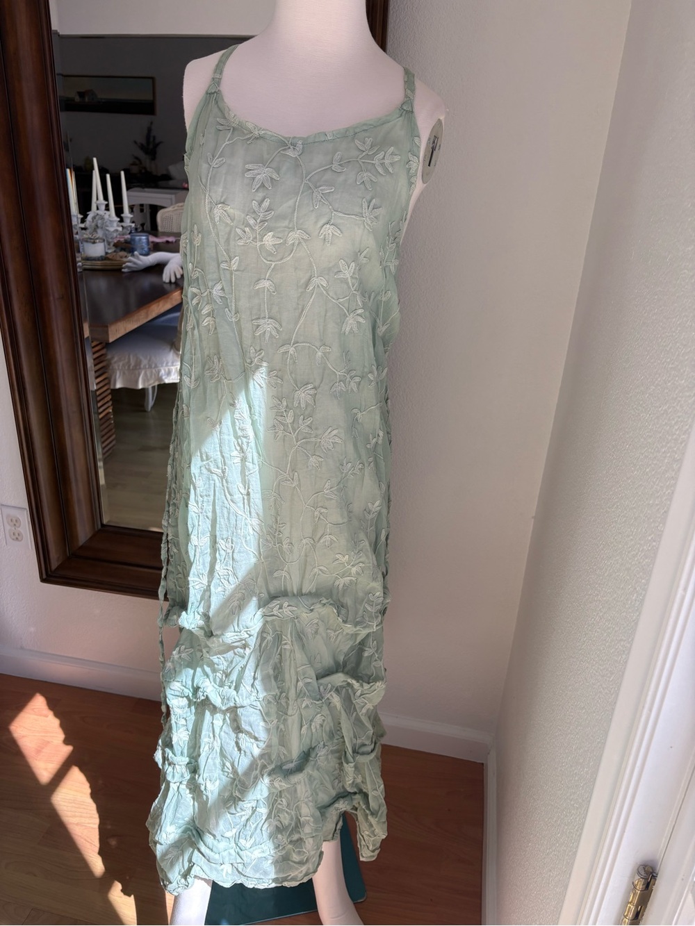 Krista Larson Light Sage Floral Embroidered Maxi Dress